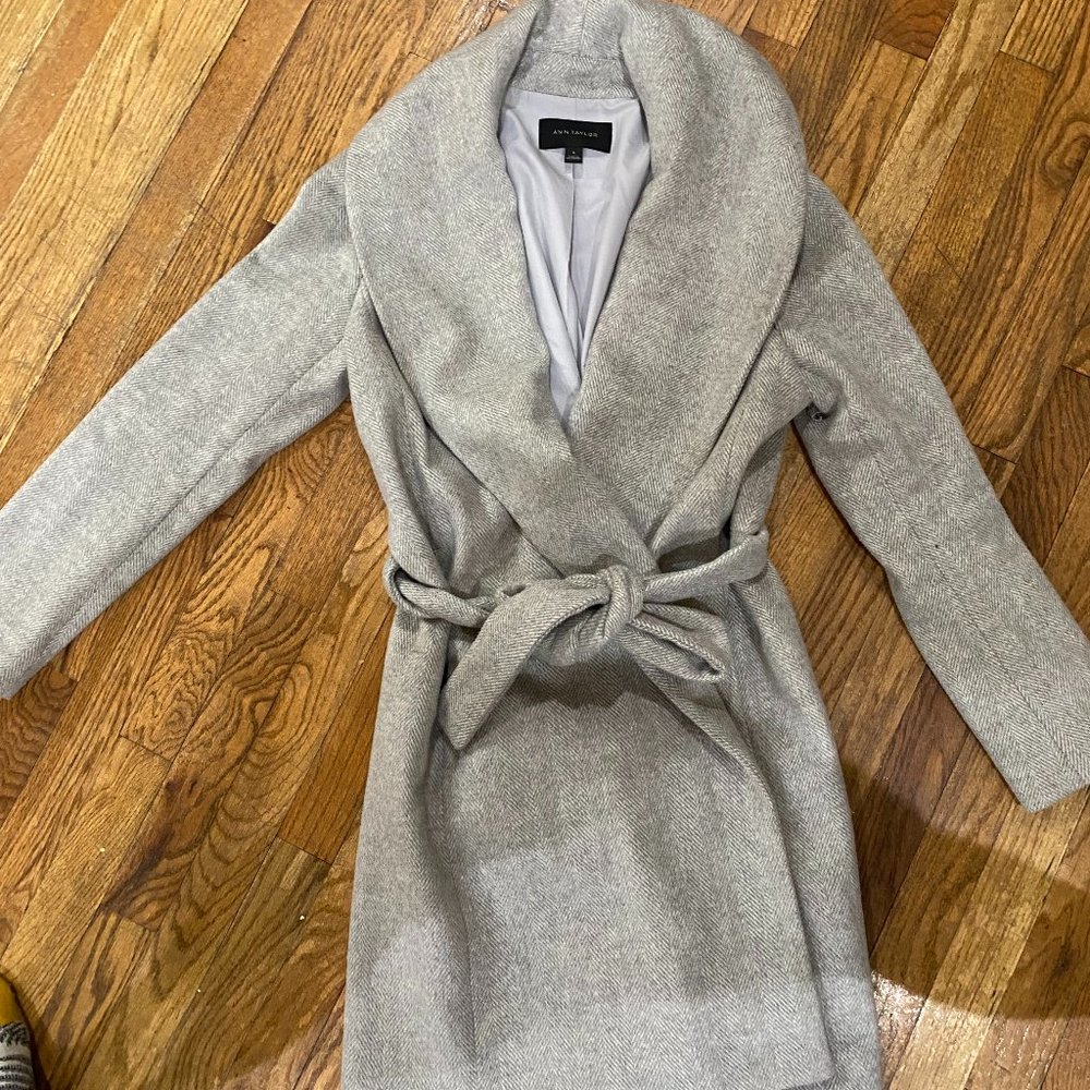 Ann Taylor Grey Belted Wrap Coat